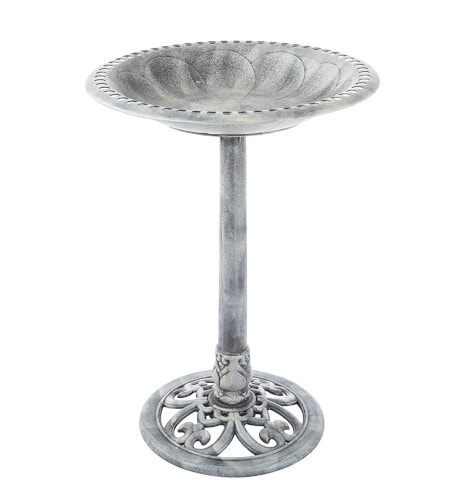 Pure Garden 50-LG1073 Antique Bird Bath-Weather Resistant Resin Birdbath with Vintage Scroll Design, 3 Ground Stakes for Garden, Outdoor Decor (Grey)