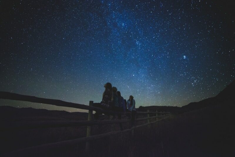 group of people stargazing
