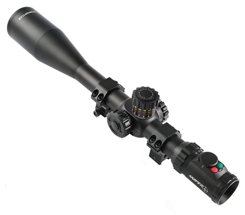 Sniper KT 12-60X60 SAL Long Range Rifle Scope 35mm Tube Side Parallax Adjustment Glass Etched Reticle Red Green Illuminated with Scope Rings