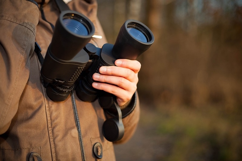 person holding his binoculars