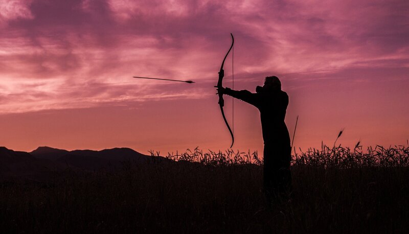 recurve bow shot arrow night dusk