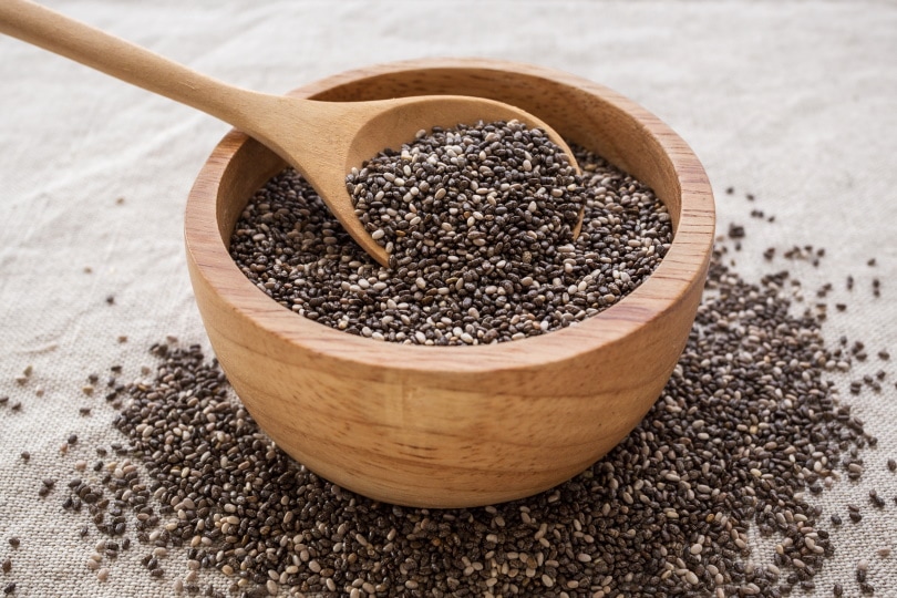 chia seeds in wooden bowl