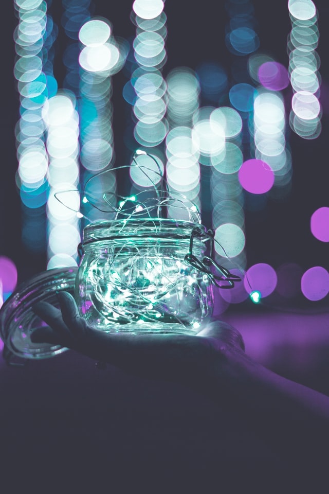 jar of lights with bokeh background