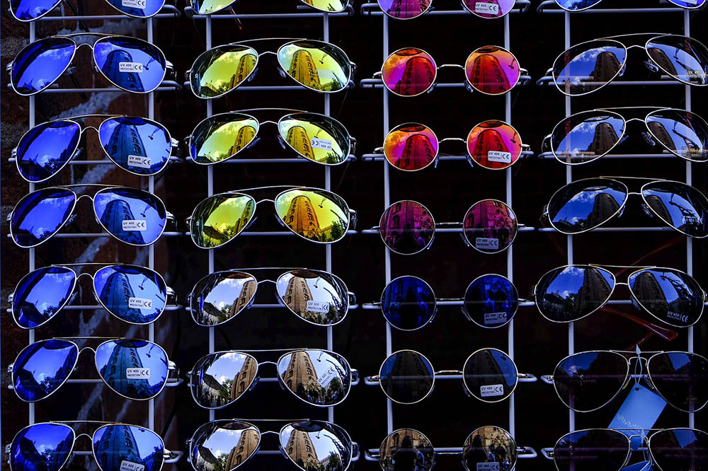 variety of colorful tinted sunglasses