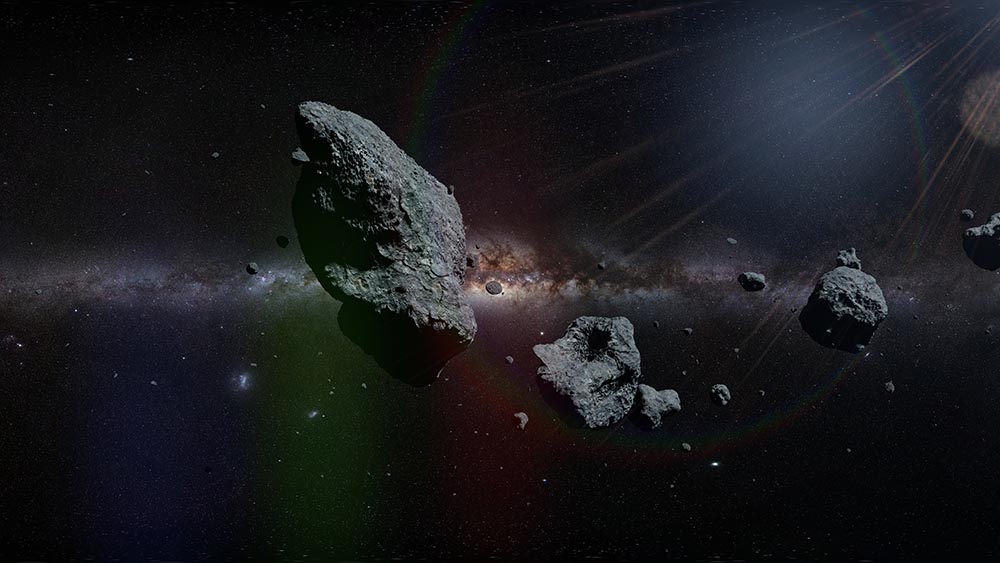 3D illustration of a group of asteroids