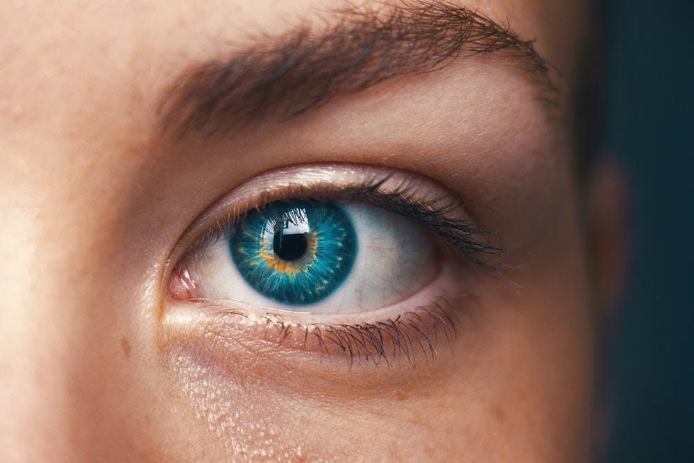 close up blue eyes