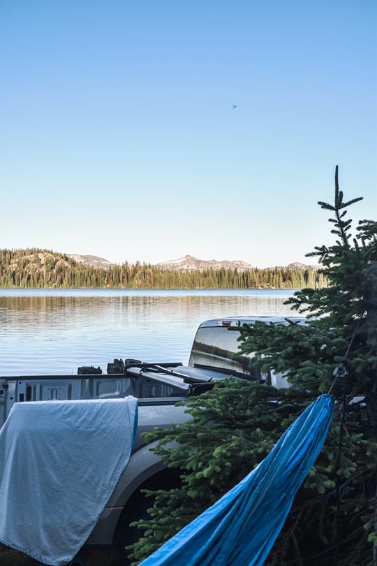 hidden pickup truck near the lake
