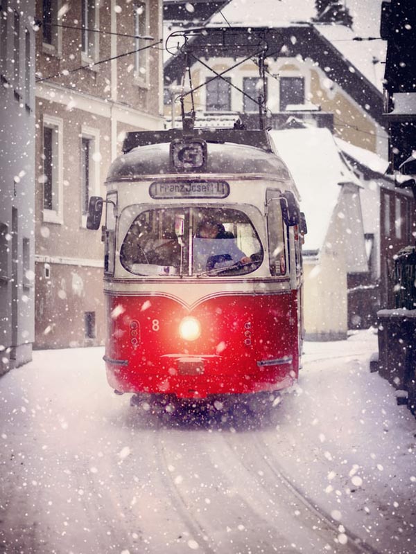 vintage train during winter