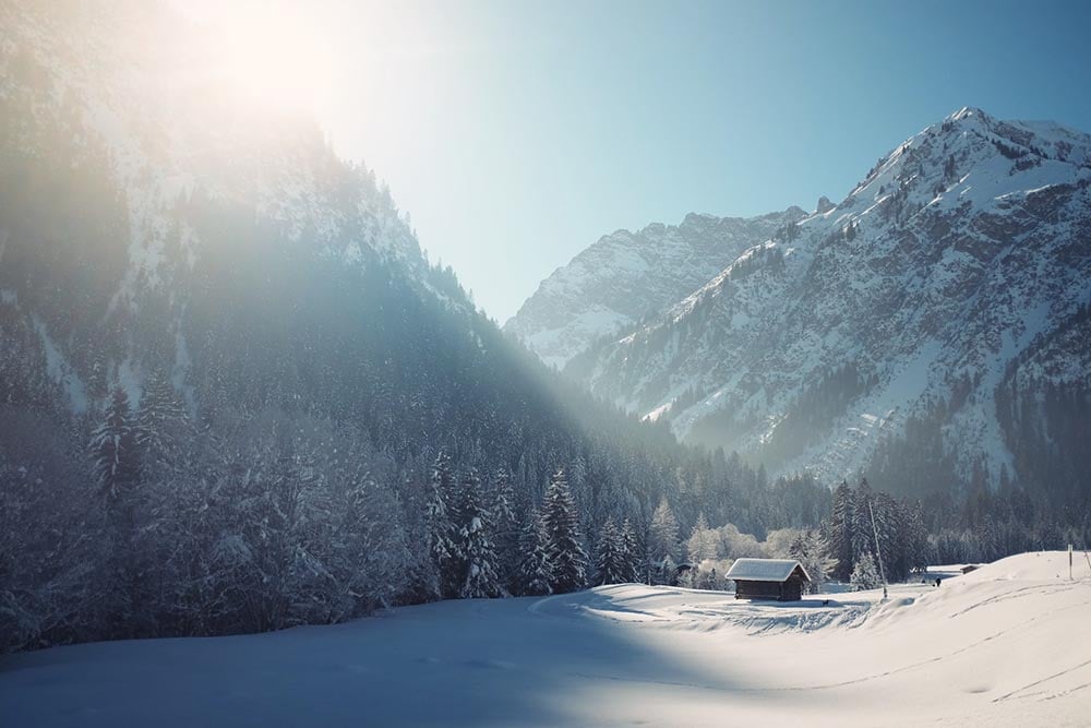 winter sunrise in the mountainside