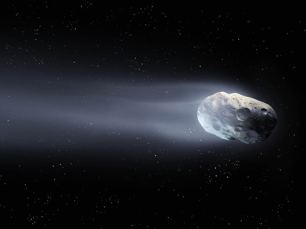 comet with tail in space