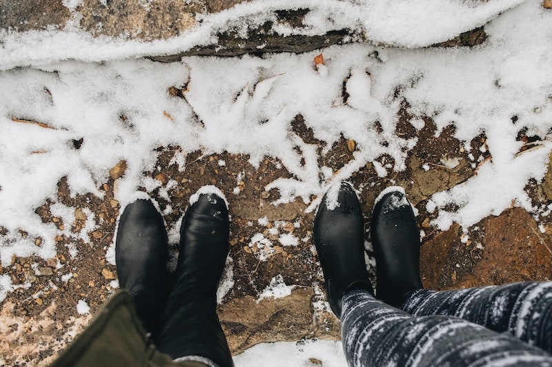 black boots in the snow
