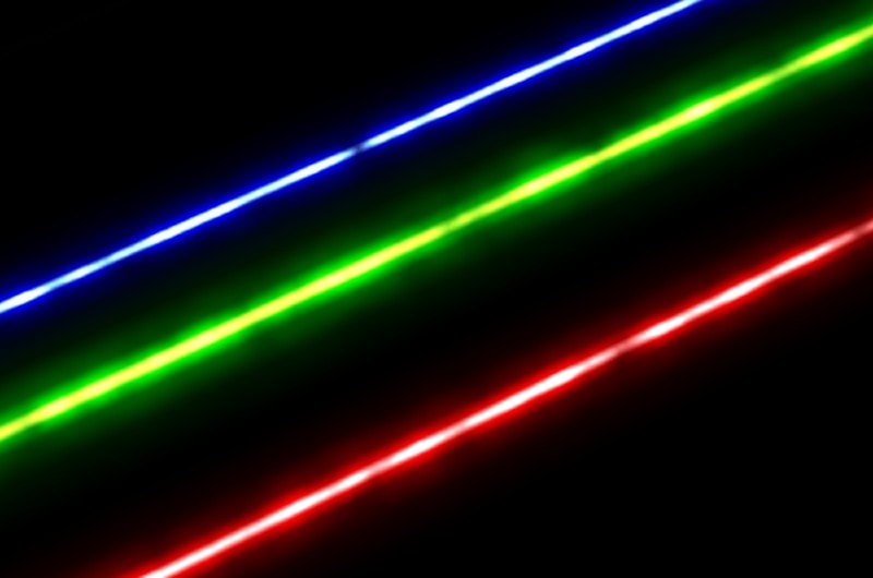 blue, green and red laser beams