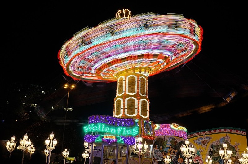 amusement park ride in motion blur