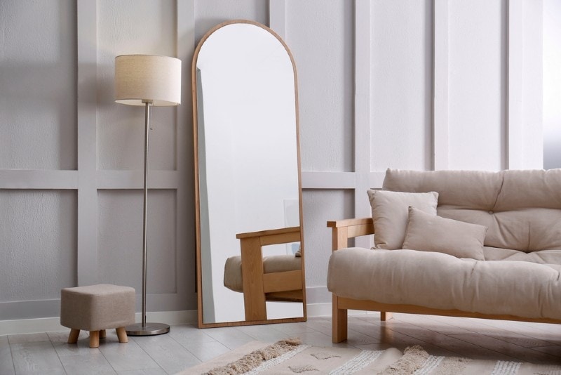 interior design with sofa and mirror