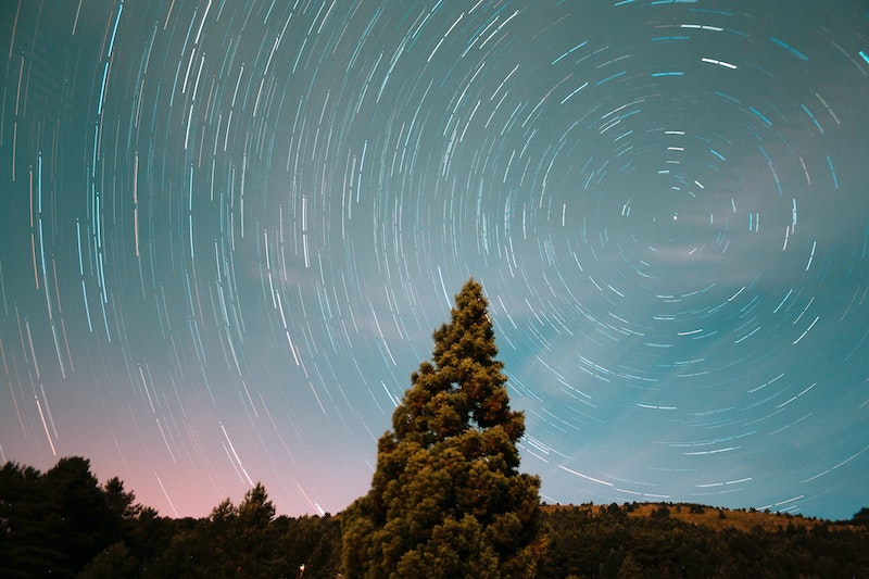 time lapse of night sky with trees