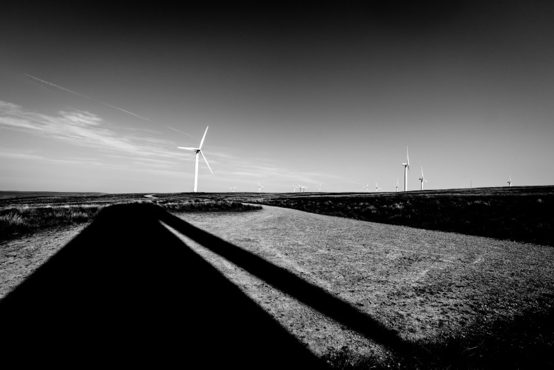 Windmills in the horizon using pinhole photography
