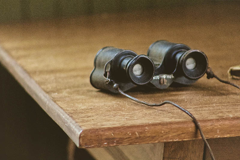 vintage binoculars on the table